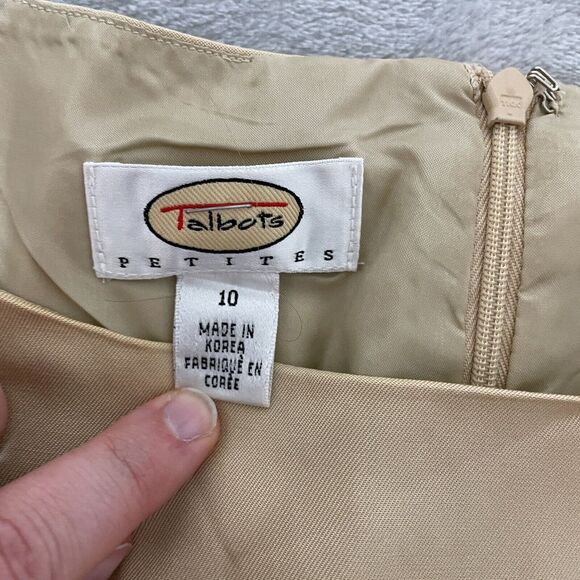 Talbots Mini Tank Dress Petite 10 Tan Silk Cotton Lined Vintage Career‎ Back Zip - Picture 3 of 11